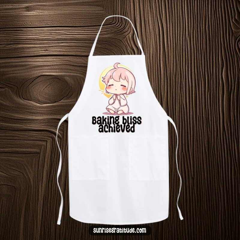 Funny apron, character exhaling during sunrise, calm cooking, zen kitchen, practical and peaceful, great funny gift.