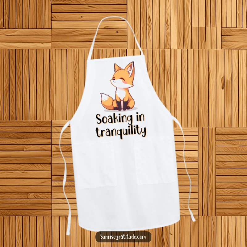 Funny apron with a serene fox gazing peacefully at the horizon, ideal for a calm and humorous cooking experience.