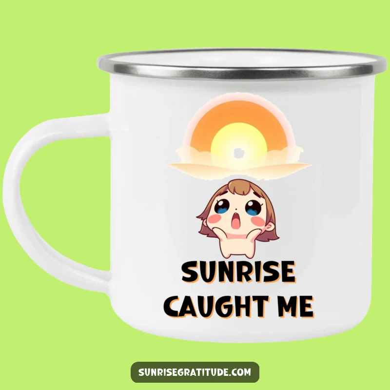 Funny Sunrise Awe Camp Mug - Surprised Character Outdoor Gift