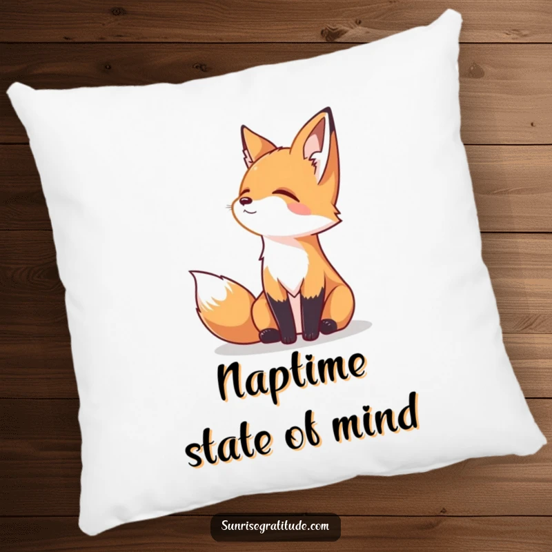 Funny pillow featuring a serene fox gazing peacefully at the horizon, offering comfort and a touch of artistic humor.