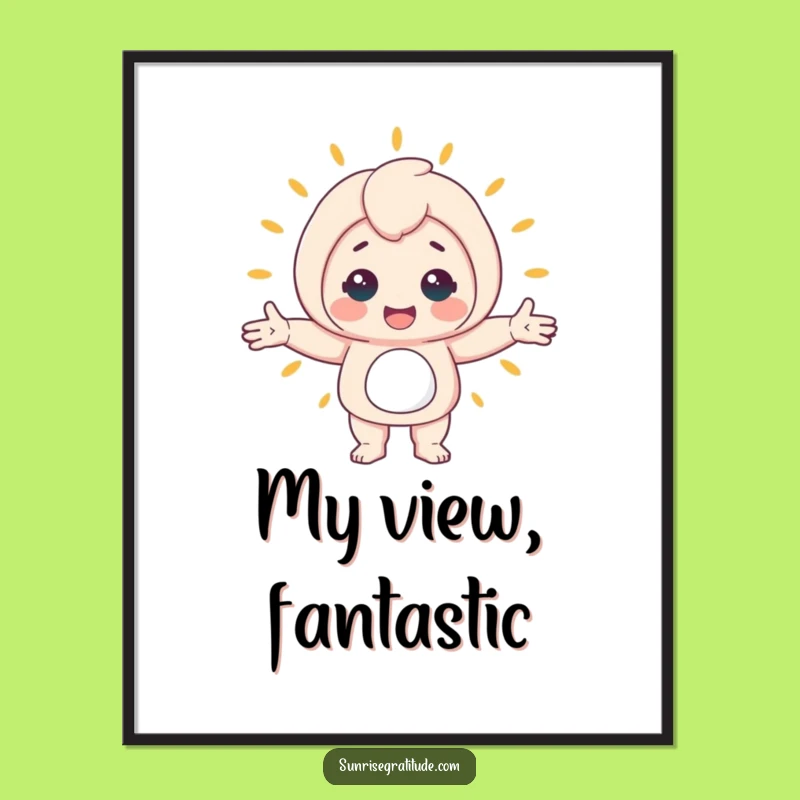 Funny Awakening World Digital Art: Cheerful Character Hugging Life, Instant Funny Gift Download