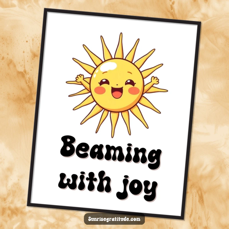 Funny sun digital art print of a cheerful sun character stretching its rays wide, ideal for instant decor.