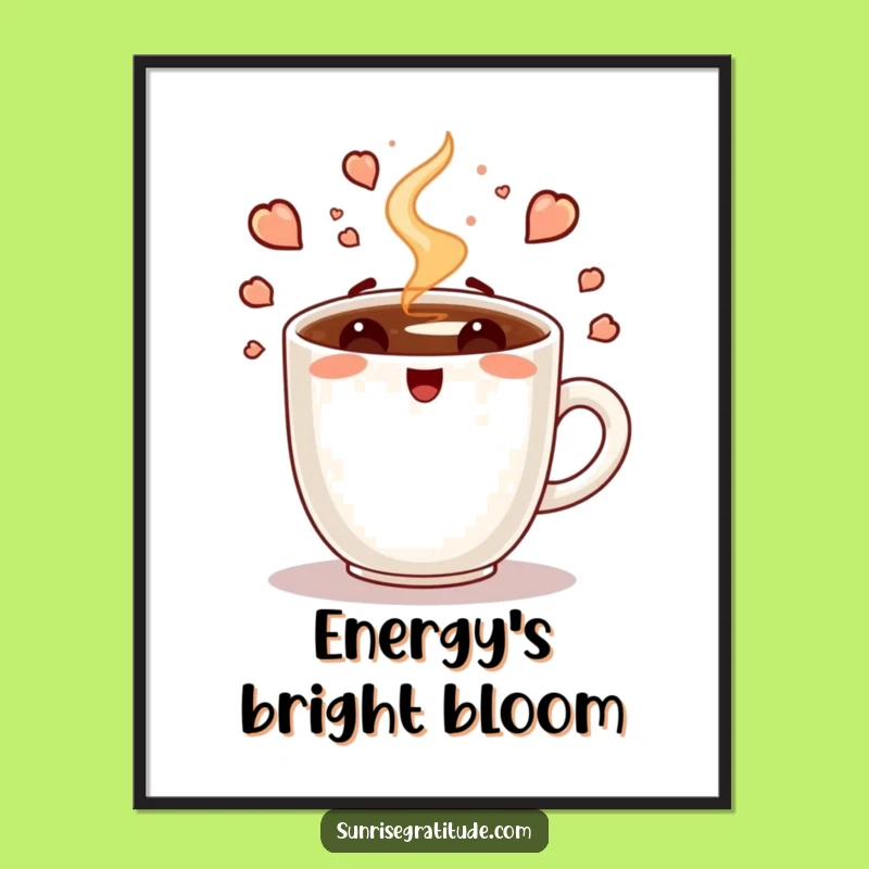 Funny Enthusiastic Coffee Digital Art: Instant Morning Vibes!