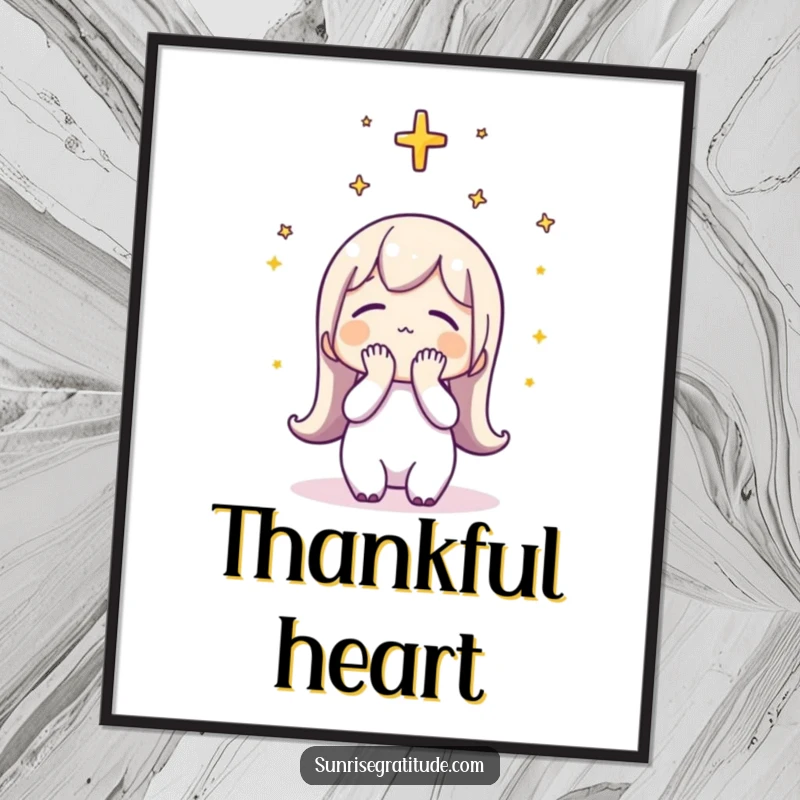 Funny Digital Art: A character in a thankful pose bowing to the sunrise, ideal for instant decor.