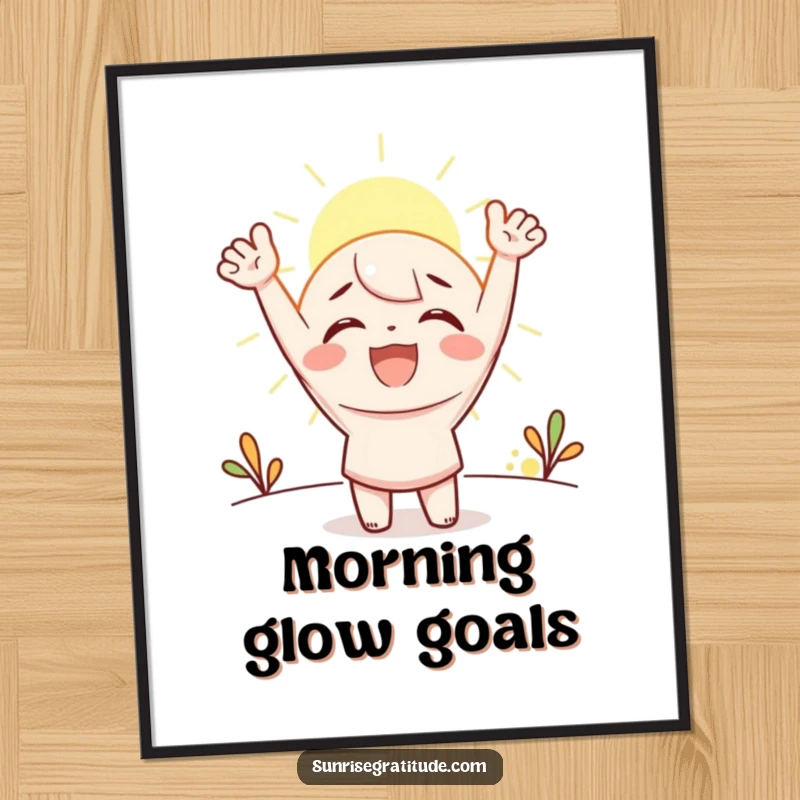 Funny Digital Art: A joyous character cheering at the sunrise, ready to be printed and displayed.