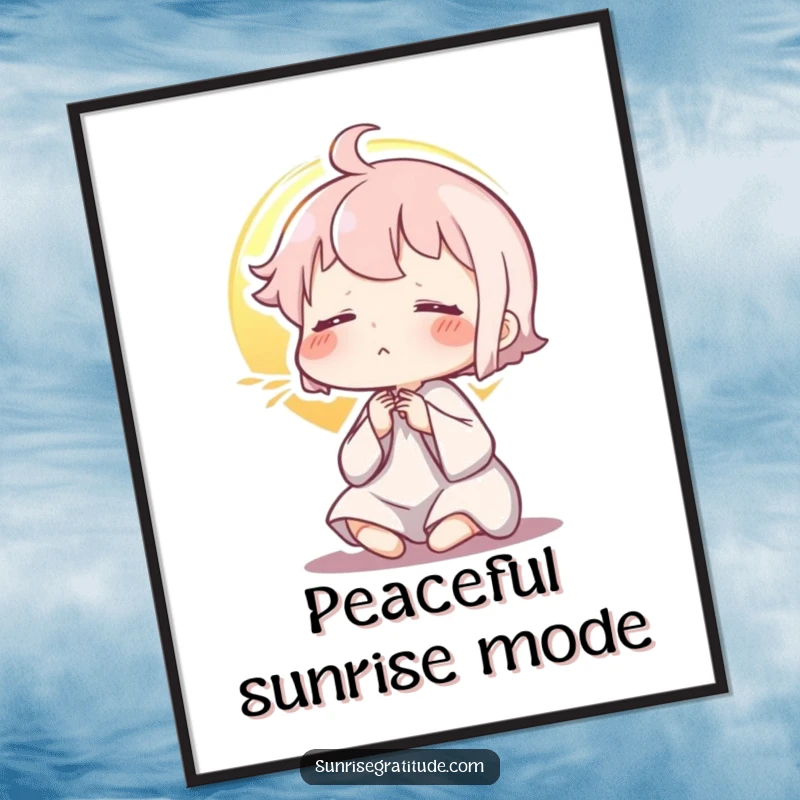 Funny digital art print, character exhaling during sunrise, serene wall art, peaceful morning mood, beautiful funny gift.