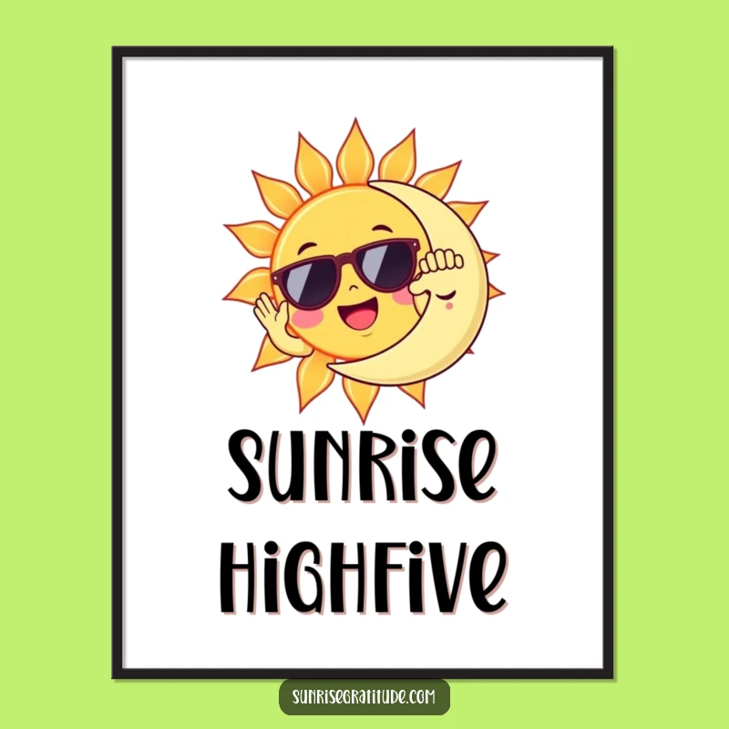 Funny Sun & Moon High Five Digital Art: Celestial Charm, Unique Funny Gift