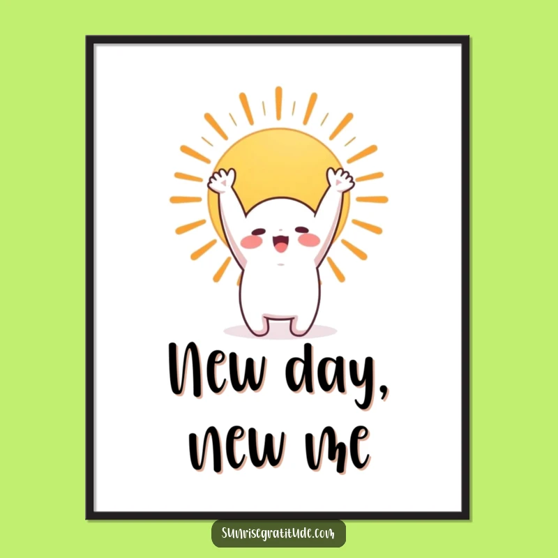 Funny Morning Stretch Digital Art - Cute Character Sunrise Decor Gift
