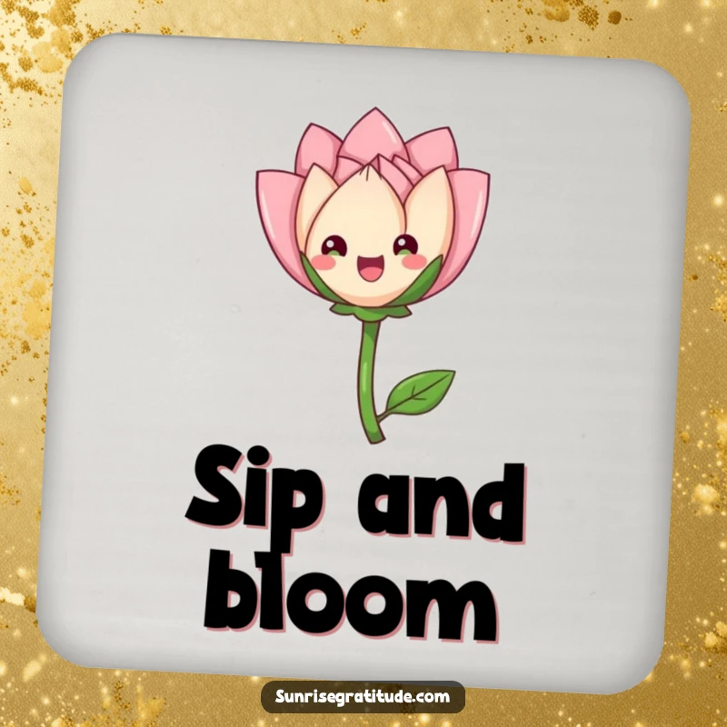 Funny delighted flower bud drink coaster, unfurling petals gracefully, protecting surfaces with floral charm. A humorous accessory.