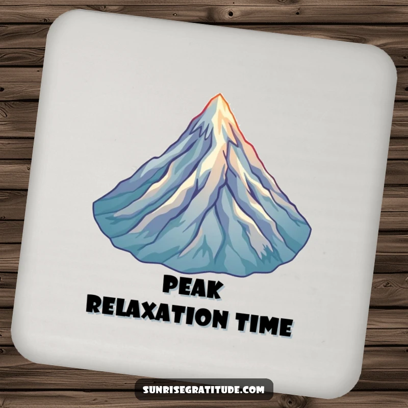 Funny Mountain Peak Coasters: A joyful mountain peak at sunrise gently protects surfaces with a touch of natural beauty.