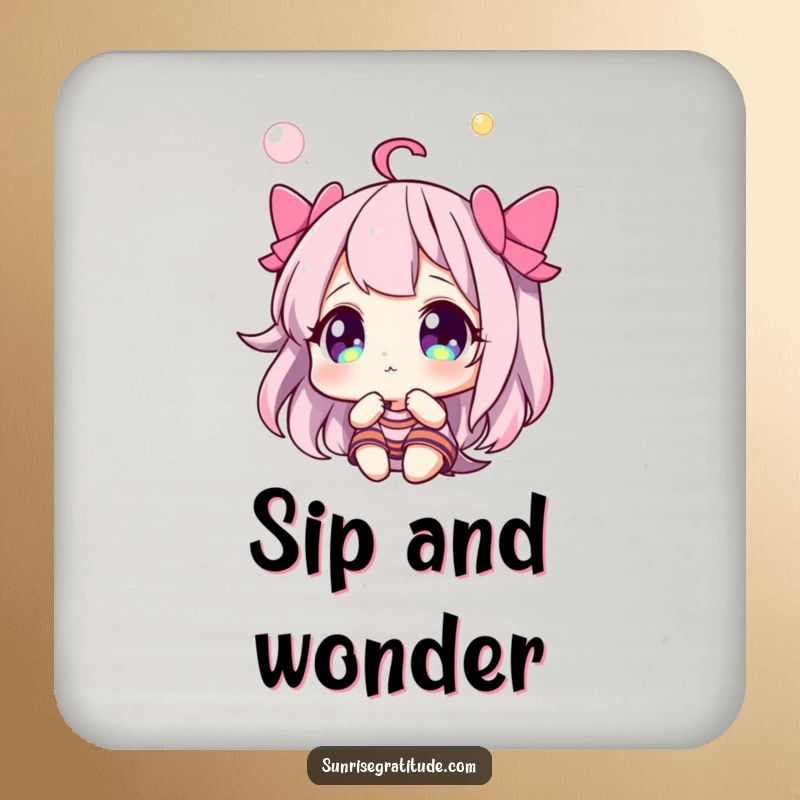 Funny coaster with a character gazing in wonder at a colorful sky, adding awe to surfaces.