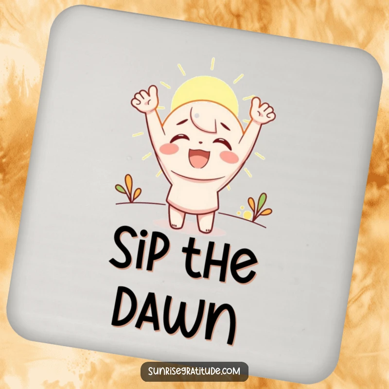 Funny Drink Coasters: A character celebrating the sunrise, adding cheerful protection to your tables.