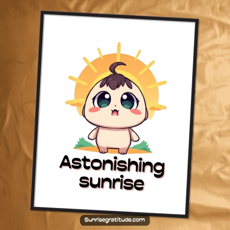 Funny Poster: A character with wide, astonished eyes viewing the breathtaking spectacle of the rising sun.