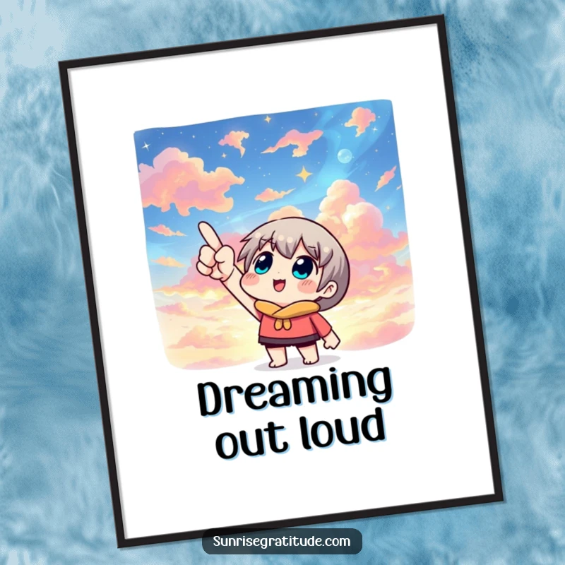 Stunning poster displaying a character pointing upwards at a spectacular, multi-colored sky, evoking feelings of wonder and exploration.