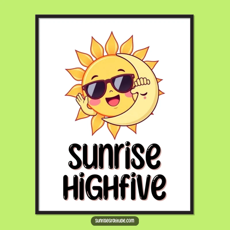 Funny Sun & Moon High Five Poster: Celestial Art, Quirky Funny Gift