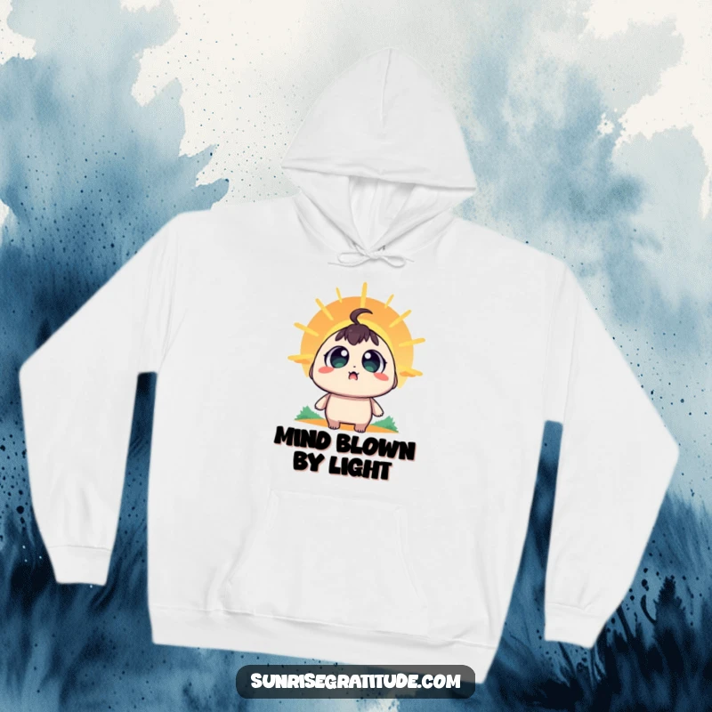 Funny Hoodie: A character with wide, amazed eyes watching the spectacular emergence of the sun.
