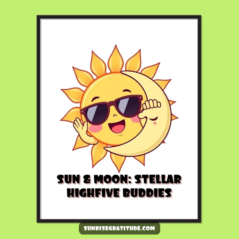 Funny Free Printable Wall Art: Sun and Moon High Five Downloadable Art