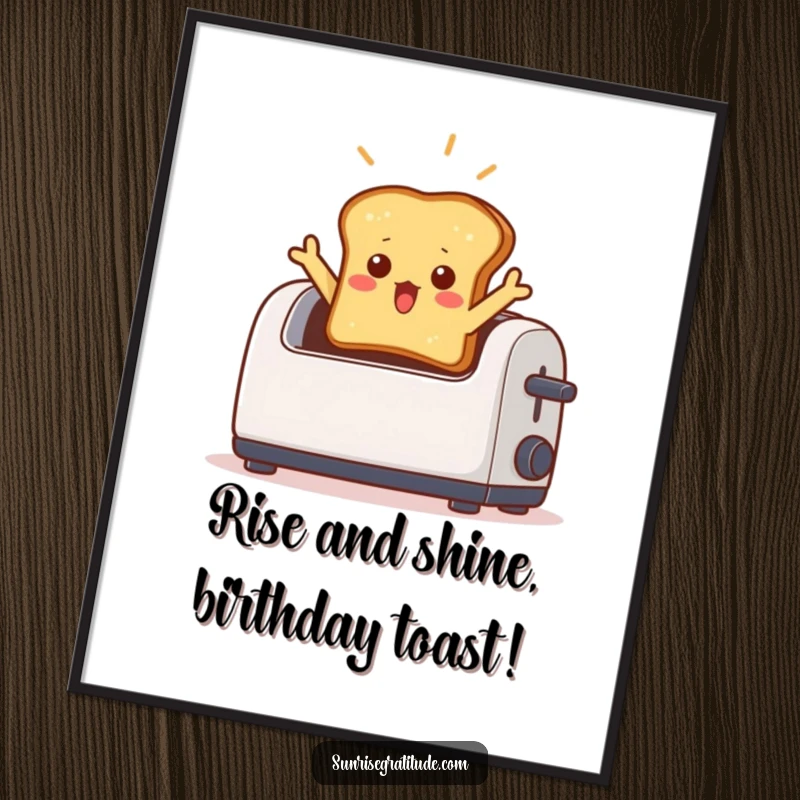 Funny Free Printable Wall Art: An astonished piece of toast pops out of a toaster, bathed in a beam of light, for a humorous statement.