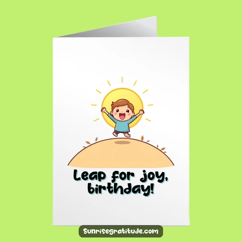 Free Printable Birthday Card: Playful Character Sunrise Leap Funny Downloadable Gift