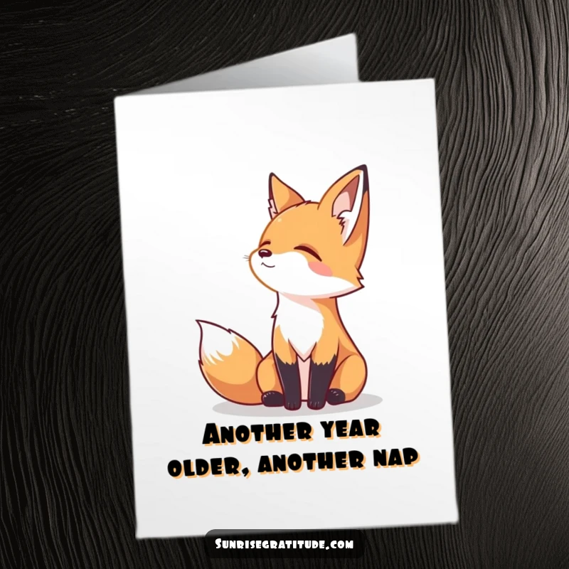 Funny Free Printable Birthday Card with a serene fox gazing at the horizon, embodying tranquility and calm for a special occasion.