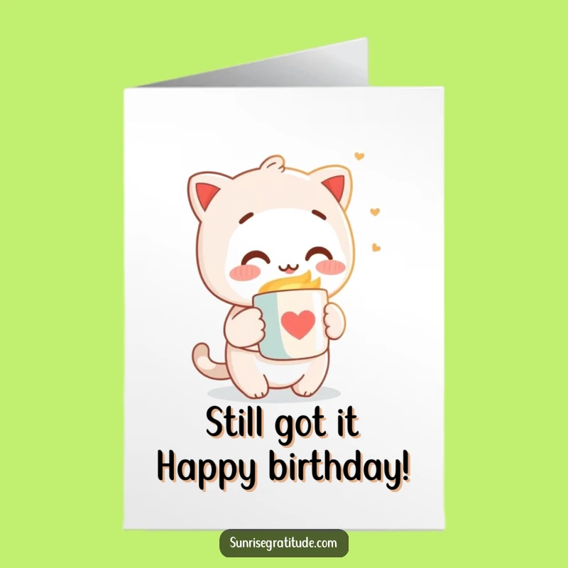 Free Printable Birthday Card: Warm Mug Character, Funny Downloadable Gift for a Cozy Celebration