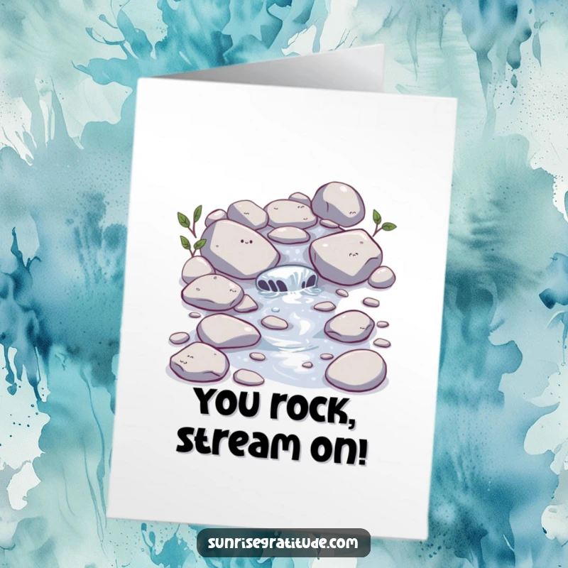 Joyful Free Printable Congratulations Card: Stream Bubbling Over Stones, Celebrating Success, Refreshing Message, DIY Present