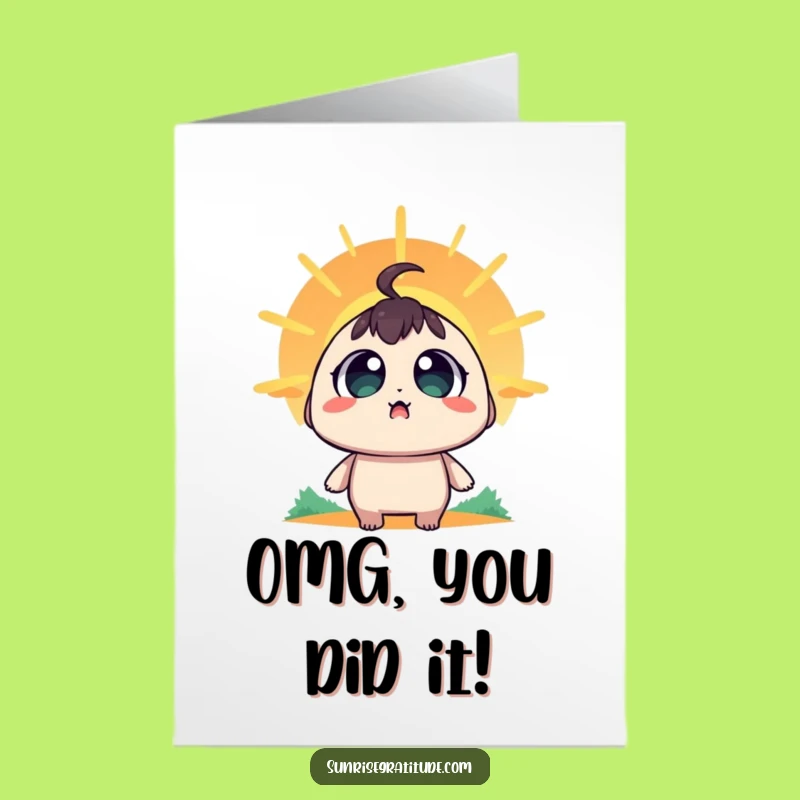 Free Printable Congrats Card: Sunrise Awe, Amazed Character, Funny Downloadable Gift