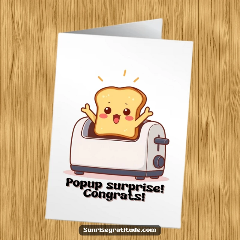 Funny Free Printable Congrats Card: A shocked piece of toast erupts from a toaster with a radiant light, celebrating a great accomplishment.