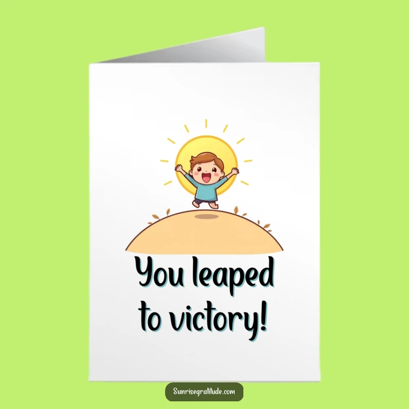 Free Printable Congrats Card: Playful Character Sunrise Leap Funny Downloadable Gift