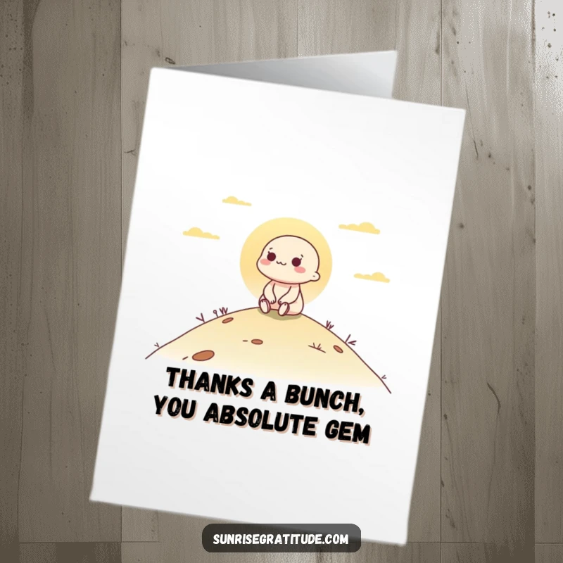 Funny Free Printable Thank You Card: Character enjoying dawn, peaceful vibe, downloadable art.