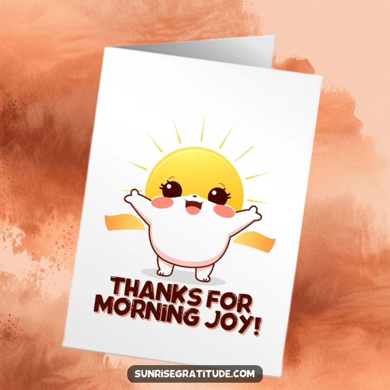 Free Printable Thank You Card: Cheerful character joyfully greeting the rising sun, expressing thanks.