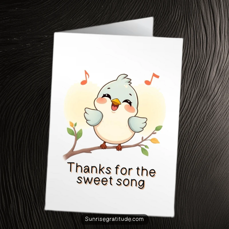 Funny Free Printable Thank You Card with a smiling bird chirping happily at sunrise, a delightful thank you.