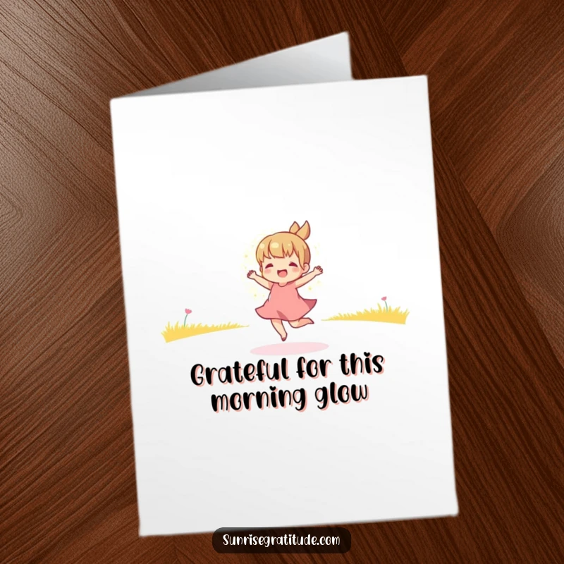 Funny Free Printable Thank You Card showing a playful character dancing with abandon in the beautiful golden hues of early morning.
