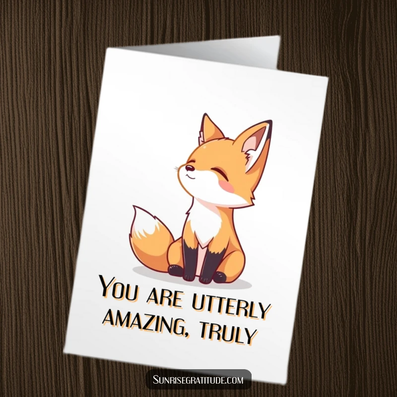 Funny Free Printable Thank You Card showing a serene fox gazing peacefully, conveying calm gratitude and thoughtful appreciation.