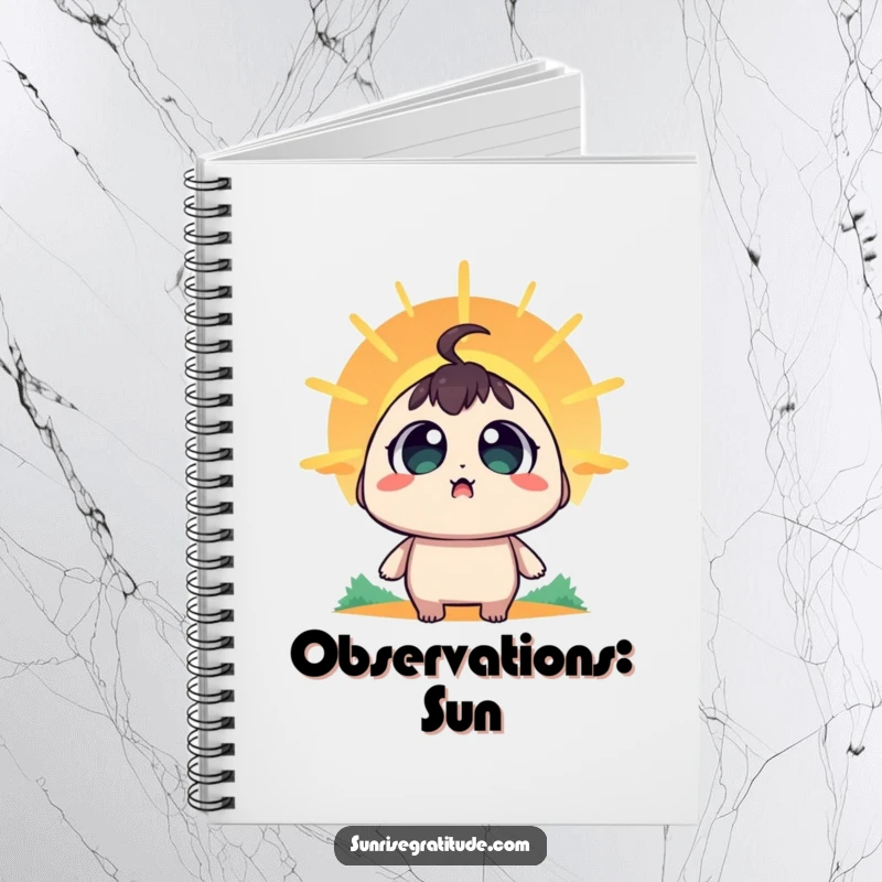 Funny Notebook: A character with wide, amazed eyes witnessing the sunrise, perfect for capturing inspired ideas.