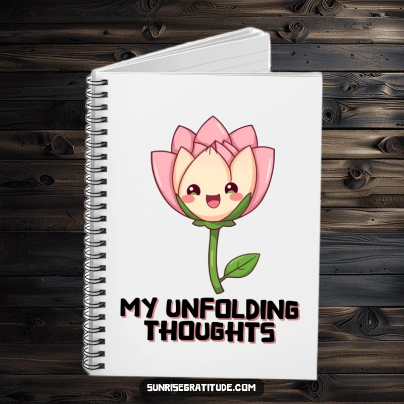 Funny delighted flower bud notebook, unfurling petals gracefully, perfect for writing and creative work. A humorous and inspiring tool.