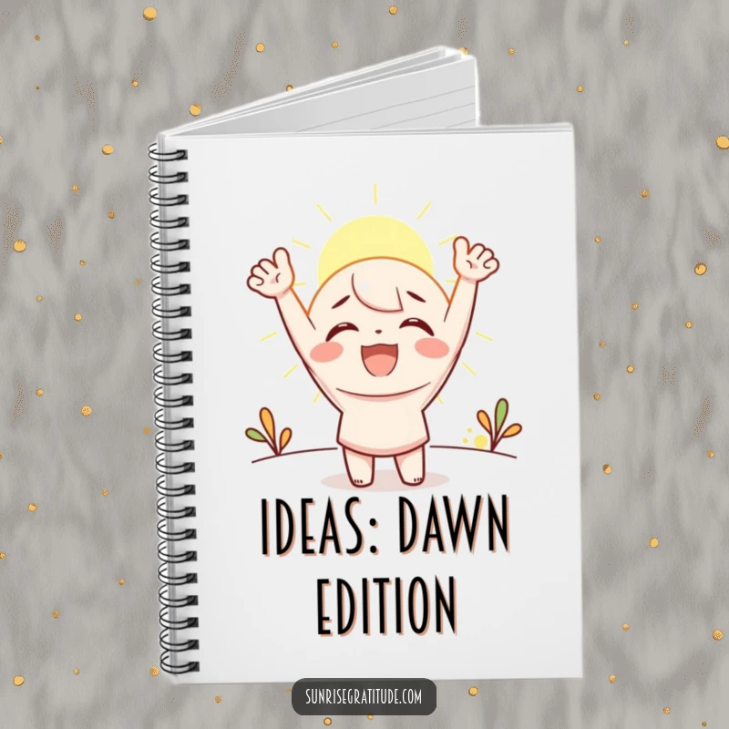 Funny Notebook: A character cheering at the sunrise, perfect for capturing notes and bright ideas with joy.