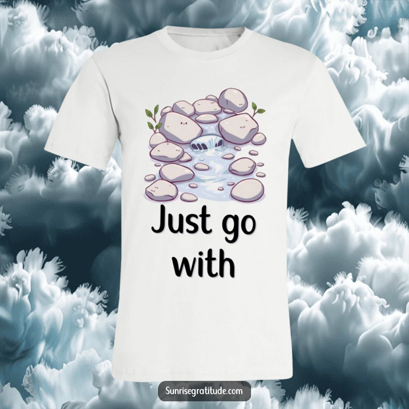 Funny Stream T-Shirt: A happy little stream bubbles over stones, embodying a peaceful and joyful natural element.