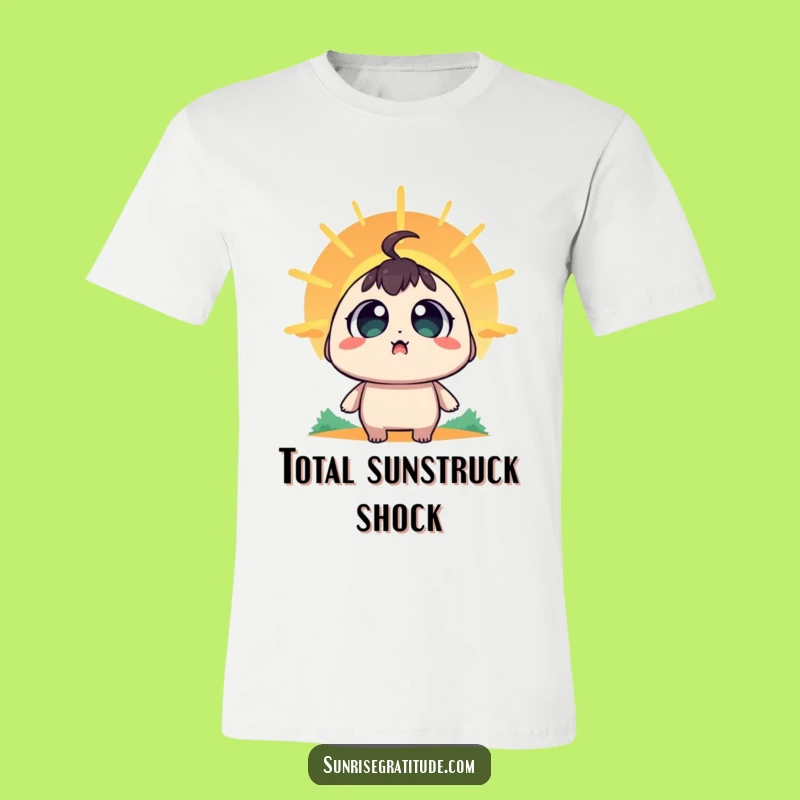 Funny Wide-Eyed Sunrise T-Shirt: Amazed Character's Morning Wonder
