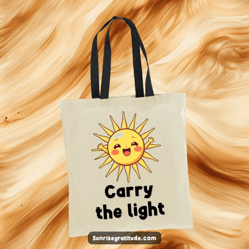 Funny sun tote bag with a cheerful sun character stretching its rays wide, great for shopping and daily use.