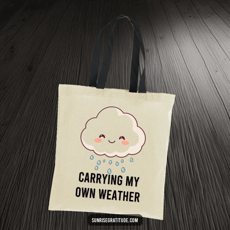 Funny happy cloud tote bag, raining sparkling dew, practical and cheerful for daily use. A humorous accessory.